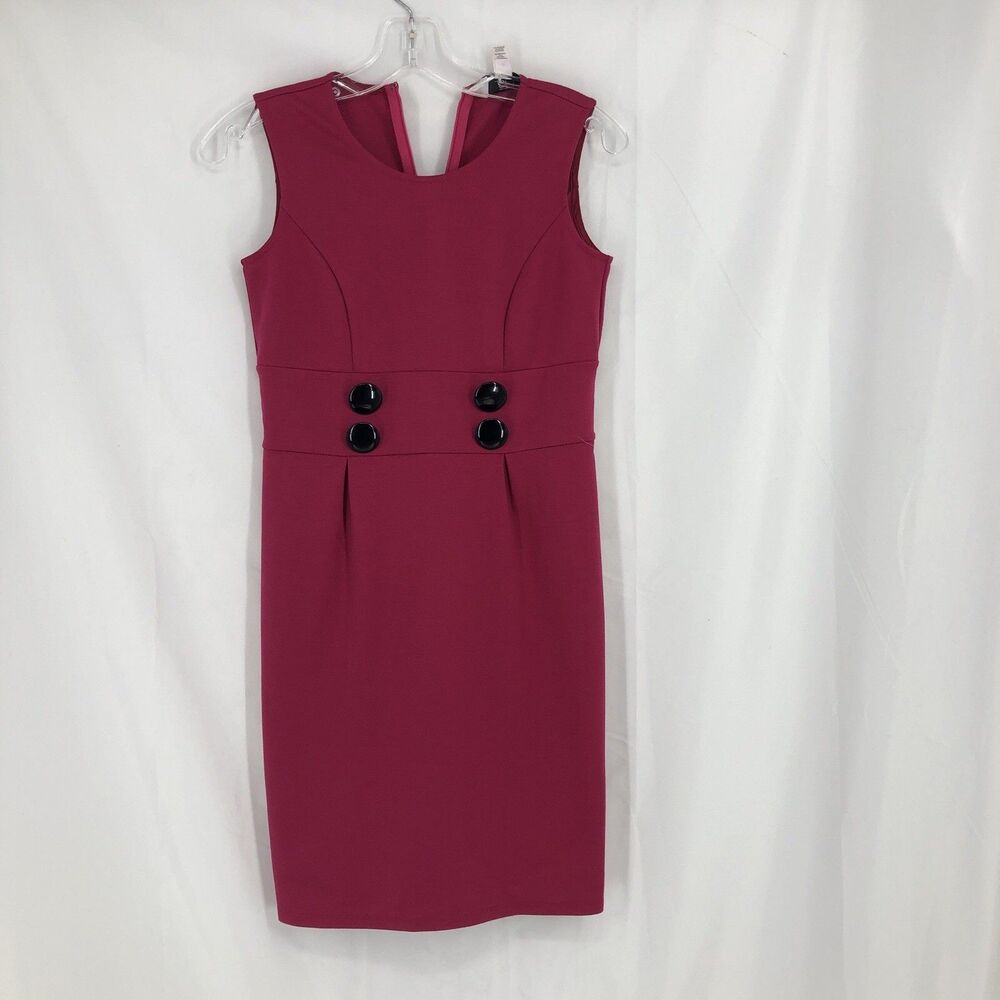 LOFT Petites 0P Pink Sheath Dress Black Button Accent Sleeveless